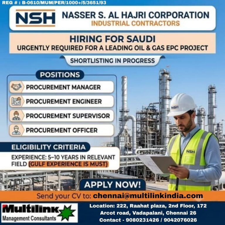 Procurement Jobs in Saudi Arabia 2026 | NSH Oil & Gas EPC Project Recruitment
