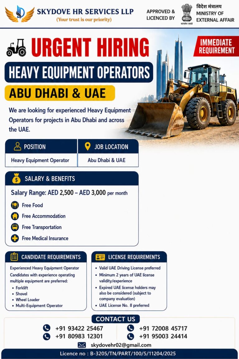 Heavy Equipment Operator Jobs in Abu Dhabi & UAE | Apply for Immediate Hiring