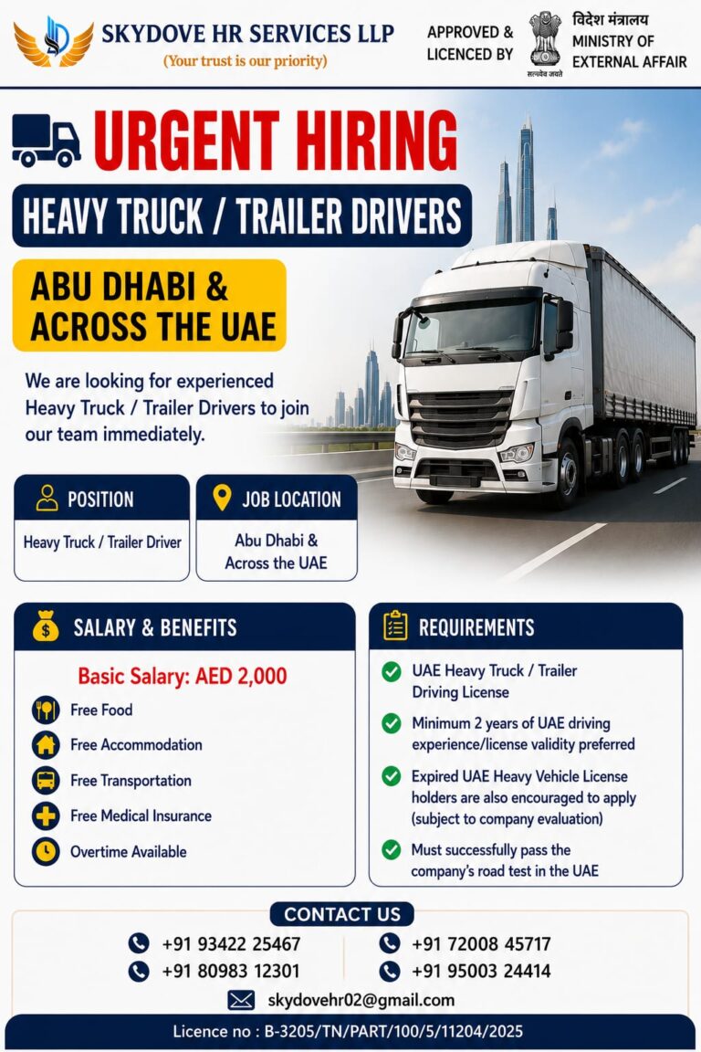 Heavy Truck / Trailer Driver Jobs in Abu Dhabi & Across UAE 2026 – Apply Now