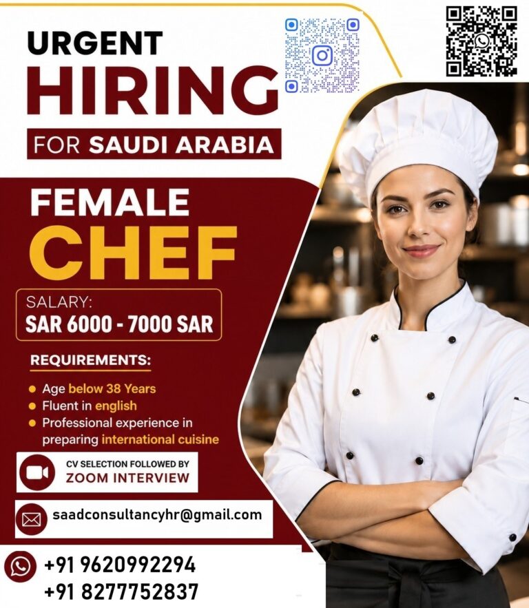 Female Chef Jobs in Saudi Arabia 2026 | Salary Up to SAR 7,000 | Apply Now
