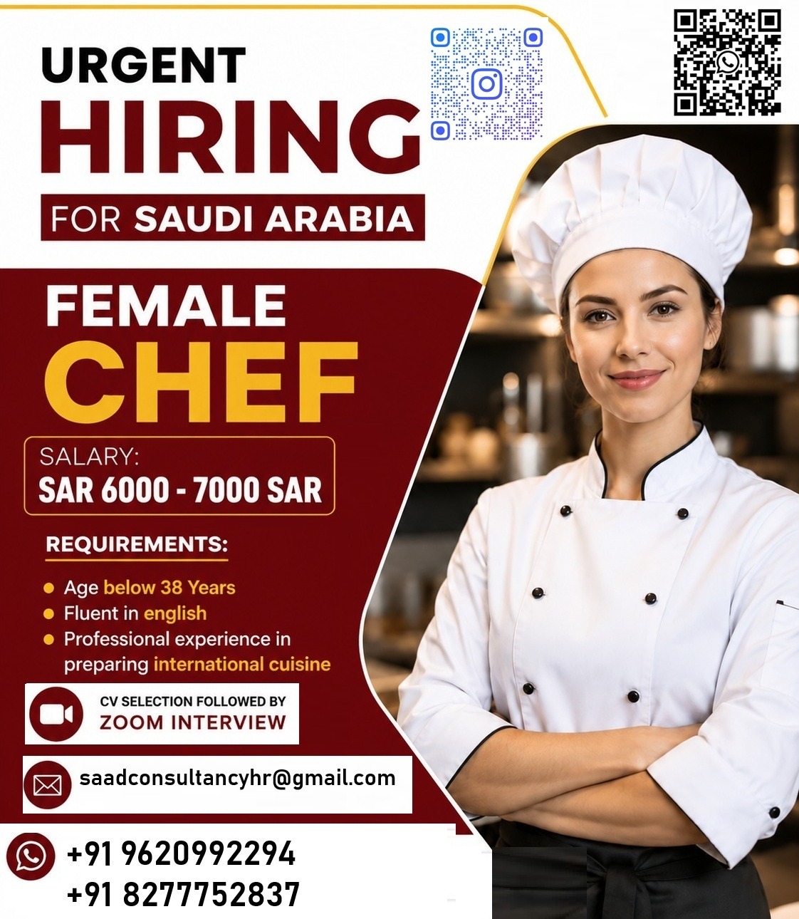 Female Chef Jobs in Saudi Arabia 2026 | Salary Up to SAR 7,000 | Apply Now