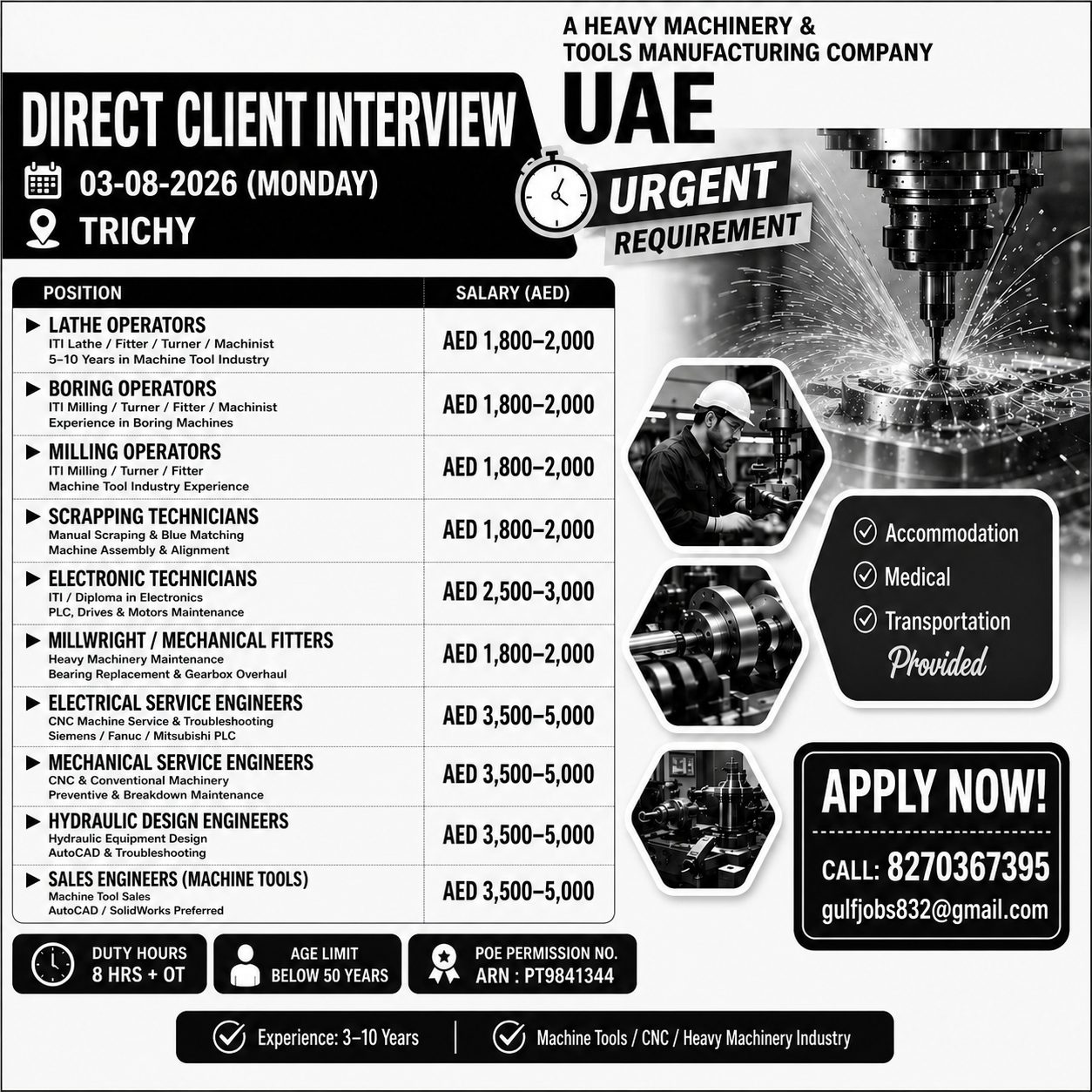 UAE Heavy Machinery & Tools Manufacturing Company Jobs 2026 – Direct Client Interview in Trichy | Apply Now