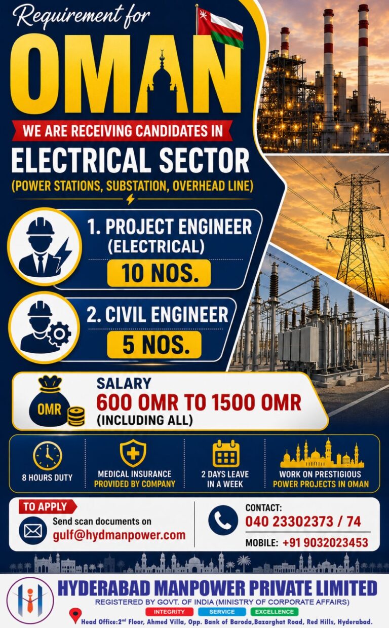 Oman Electrical Sector Jobs 2026 – Project Engineer & Civil Engineer Vacancies | Apply Now