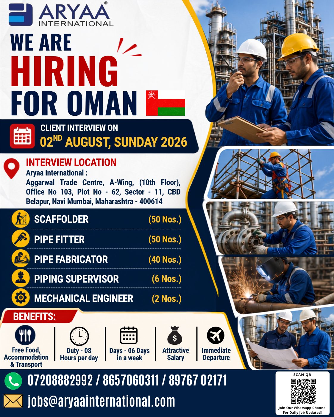 Oman Oil & Gas Jobs 2026 – Client Interview on 02 August | Aryaa International