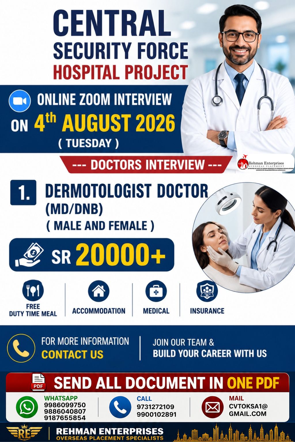 Central Security Force Hospital Project Recruitment 2026 – Dermatologist Doctor Jobs in Saudi Arabia | Online Zoom Interview