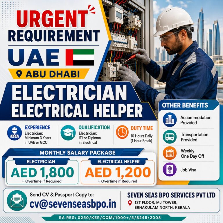 UAE Electrician & Electrical Helper Jobs in Abu Dhabi – Apply Now | Salary Up to AED 1,800