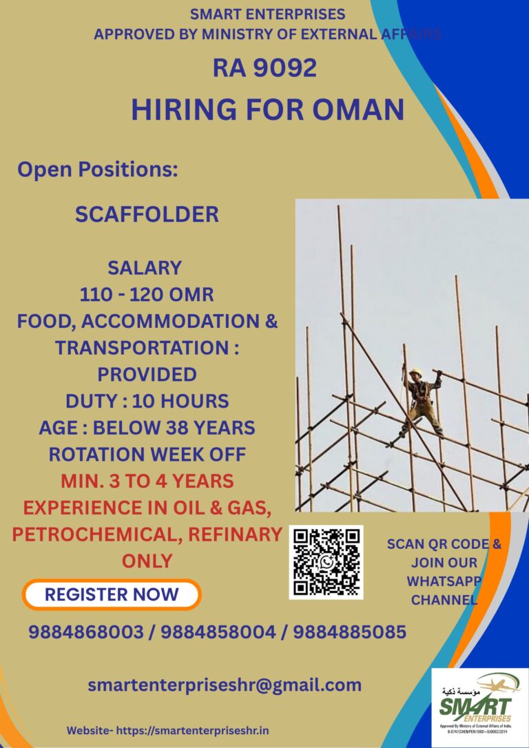 Scaffolder Jobs in Oman 2026 – Oil & Gas Project | Free Food, Accommodation & Transportation