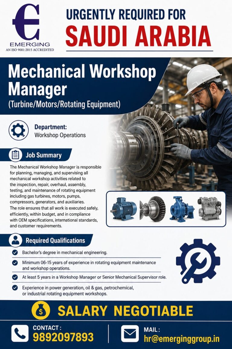 Mechanical Workshop Manager Jobs in Saudi Arabia 2026 | Rotating Equipment Workshop Careers