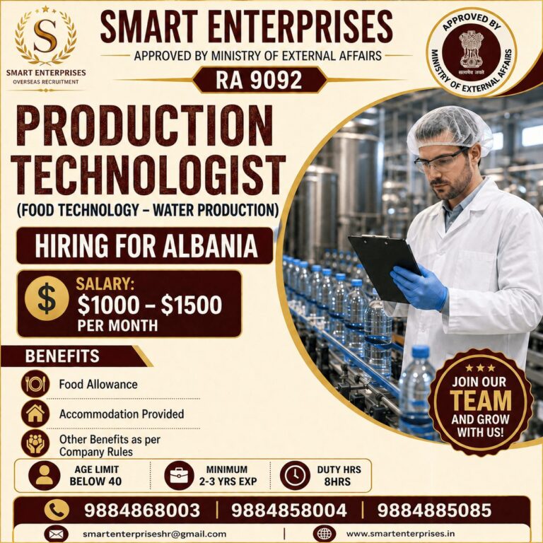 Production Technologist (Food Technology – Water Production) Jobs in Albania 2026 | Salary $1000–$1500