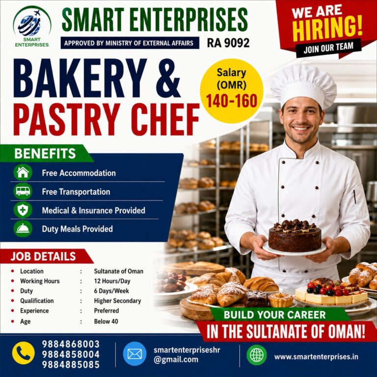 Bakery & Pastry Chef Jobs in Oman 2026 | Smart Enterprises Recruitment