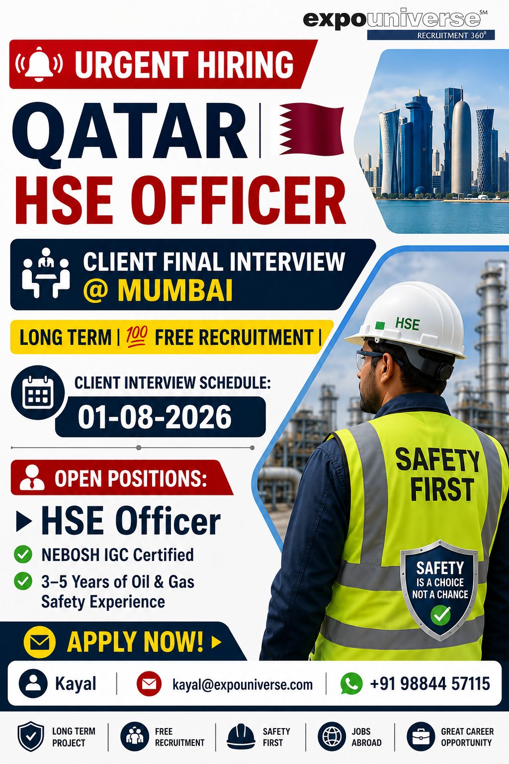 Qatar HSE Officer Jobs 2026 | Client Final Interview at Mumbai | Free Recruitment