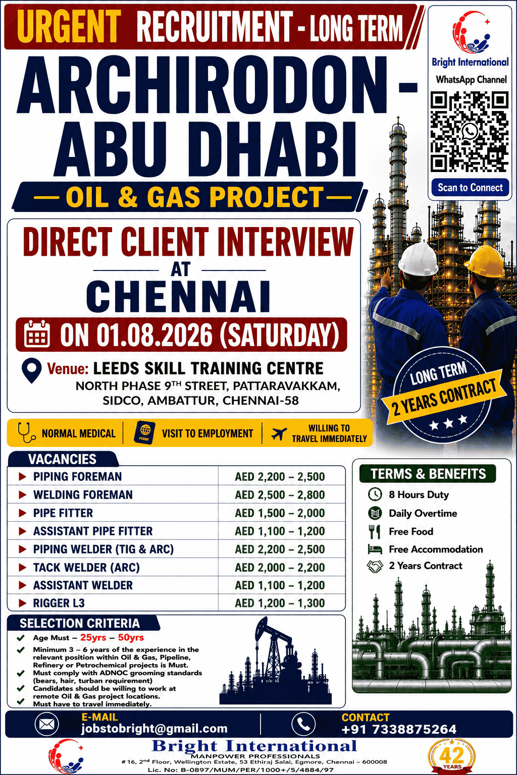 Archirodon Abu Dhabi Oil & Gas Project Jobs 2026 – Direct Client Interview in Chennai | Long-Term UAE Jobs