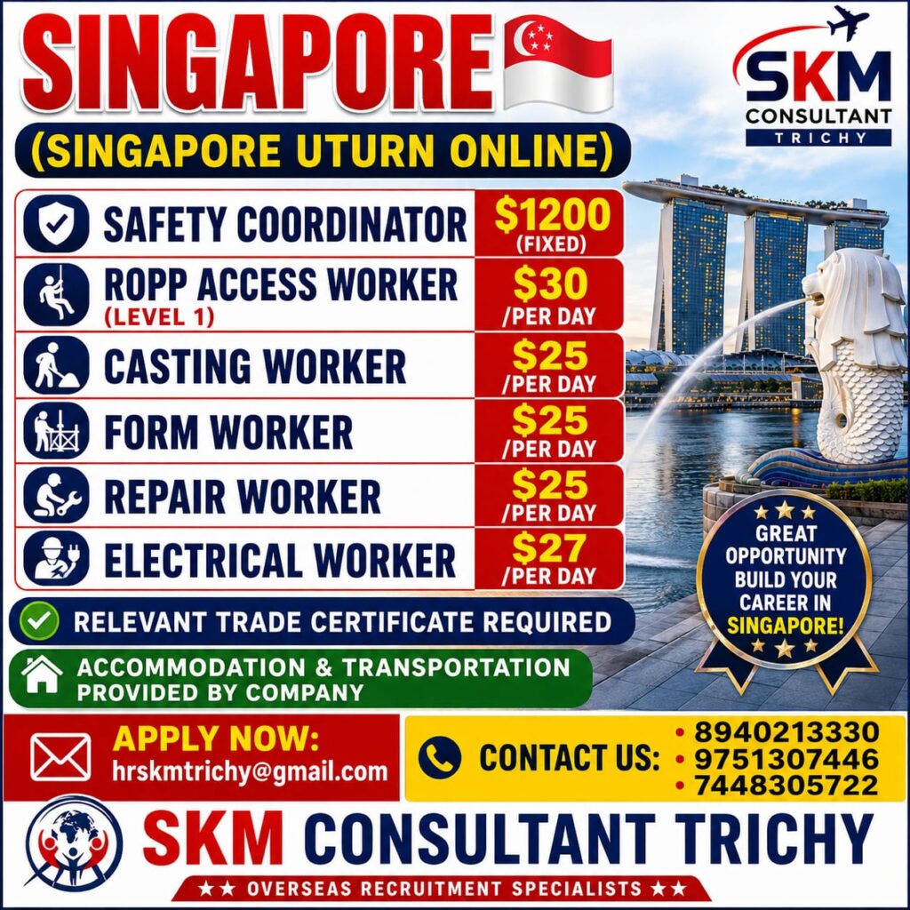 Singapore Job Openings 2026 – Safety Coordinator, Electrical Worker & Construction Jobs | Apply Online