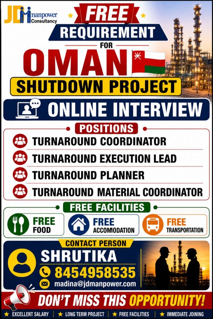 Oman Shutdown Project Jobs 2026 – Free Recruitment | Online Interview | Apply Now