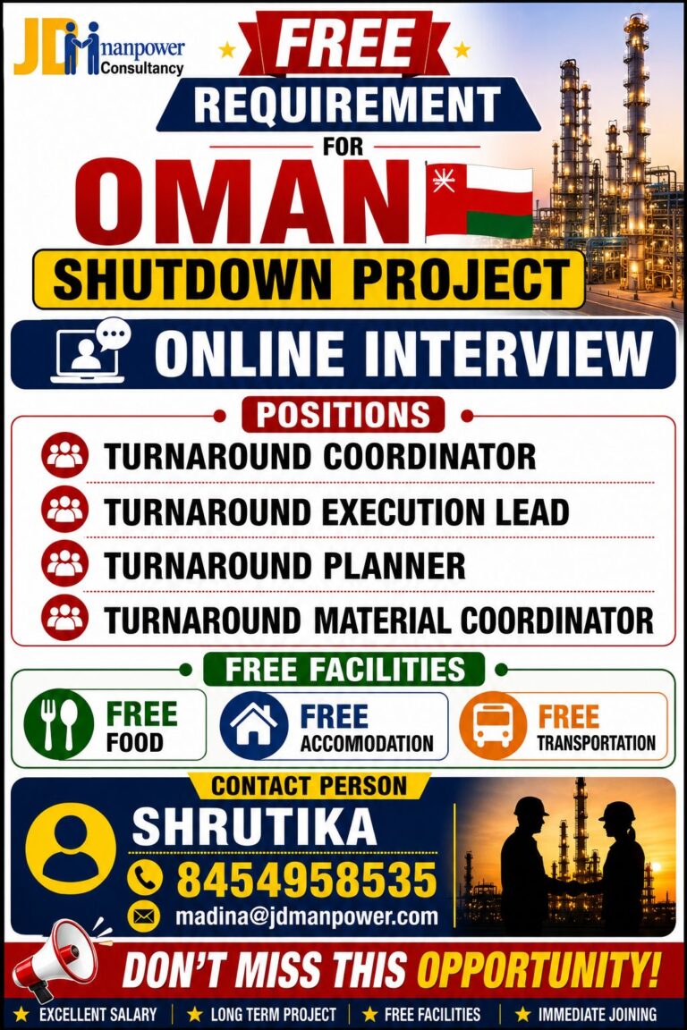 Oman Shutdown Project Jobs 2026 – Free Recruitment | Online Interview | Apply Now