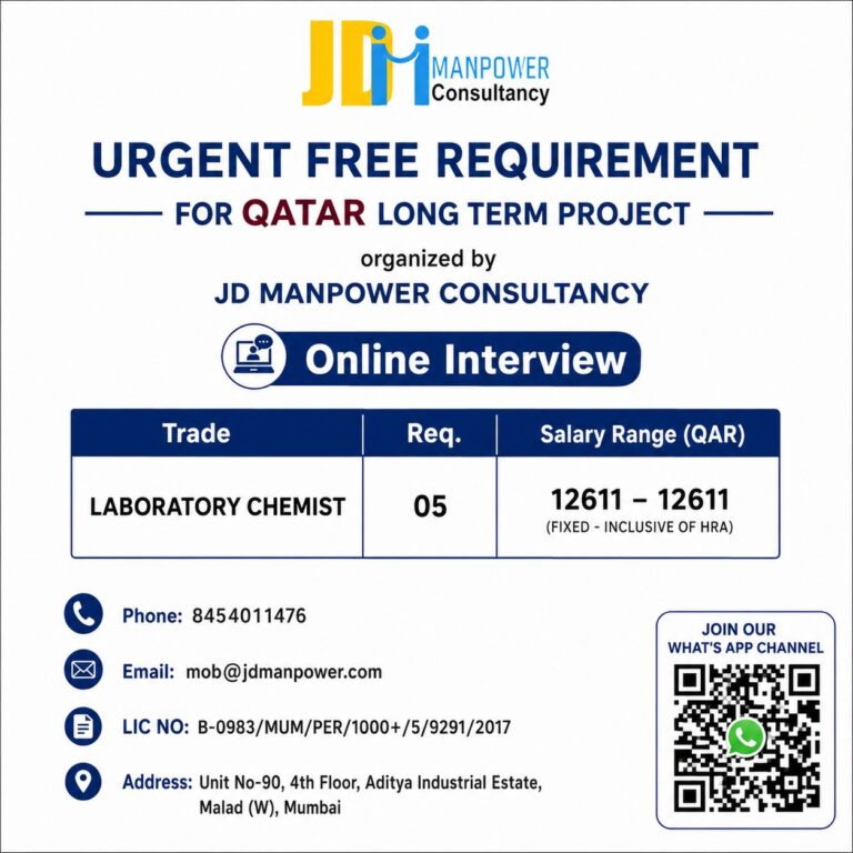 Laboratory Chemist Jobs in Qatar 2026 | Free Recruitment | Online Interview