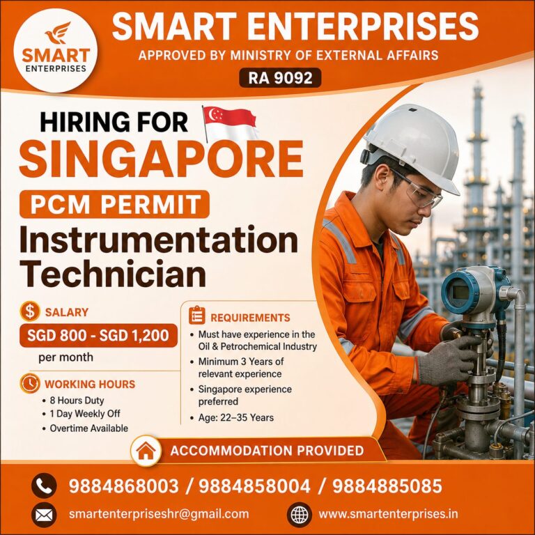 Instrumentation Technician Jobs in Singapore 2026 | PCM Permit | Smart Enterprises