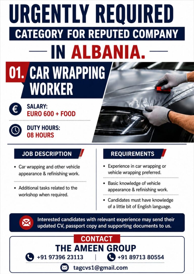 Car Wrapping Worker Jobs in Albania 2026 – Apply Now for Reputed Company