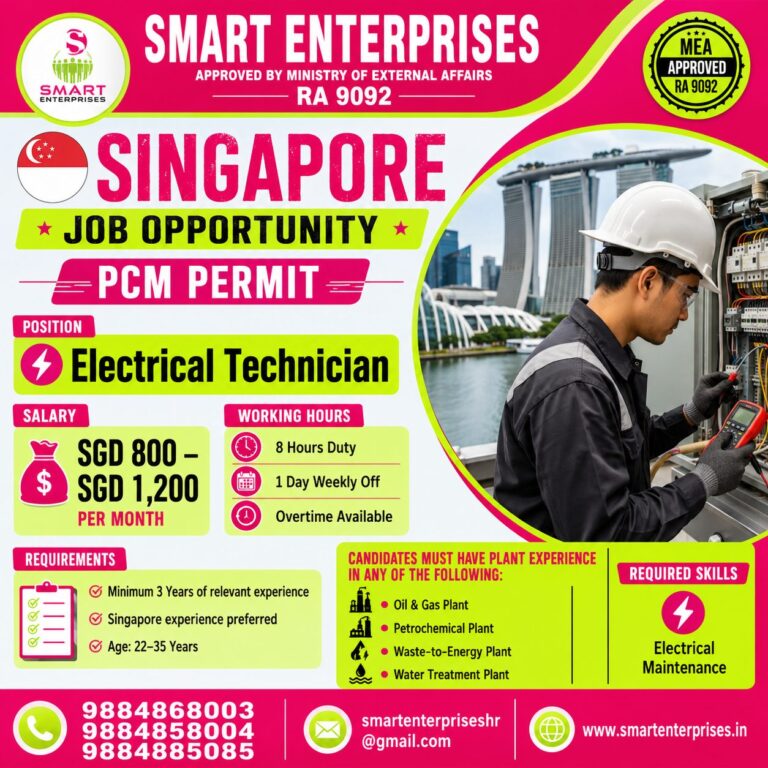 Electrical Technician Jobs in Singapore 2026 | PCM Permit | Smart Enterprises