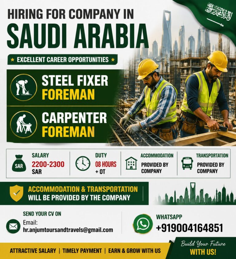 Steel Fixer Foreman & Carpenter Foreman Jobs in Saudi Arabia | Apply Now