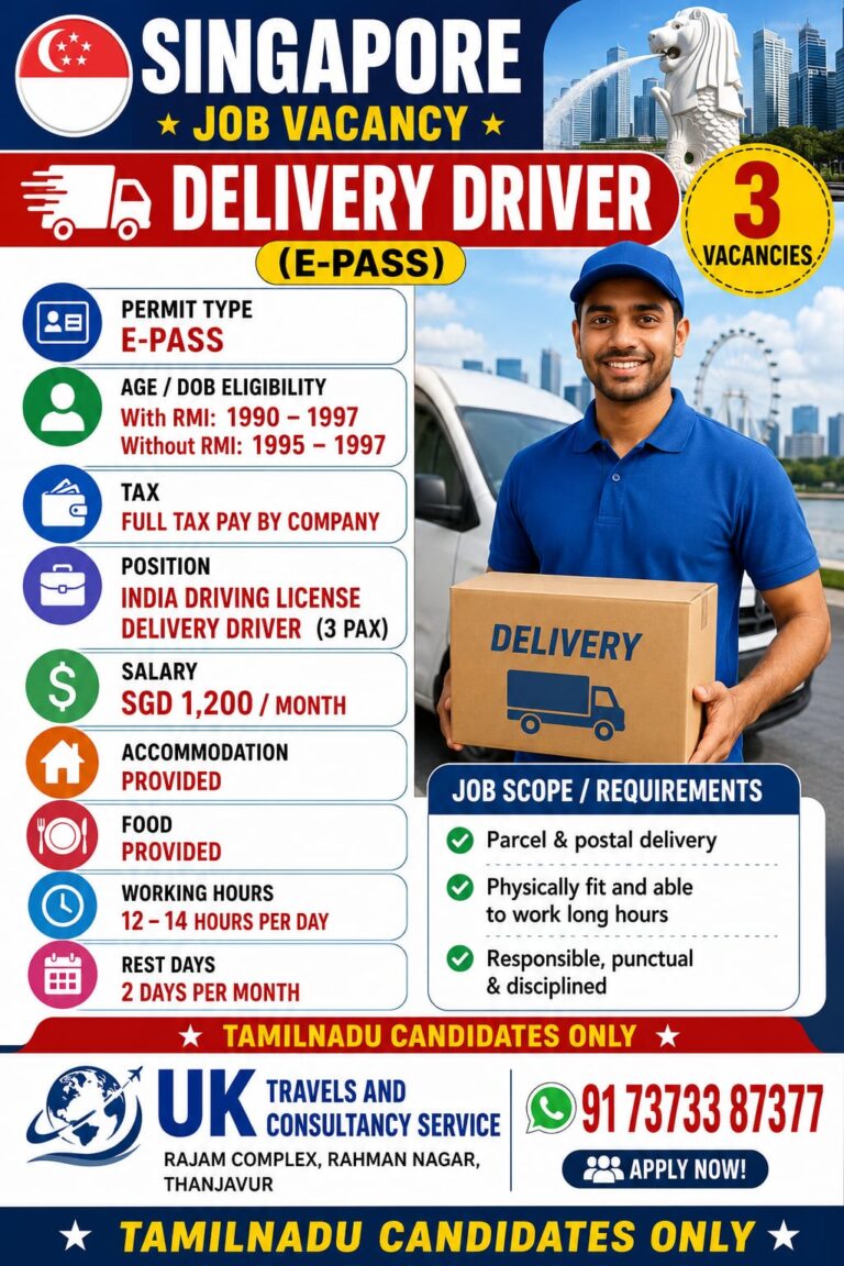 Singapore Delivery Driver Jobs 2026 – E-Pass Opportunity for Indian Drivers