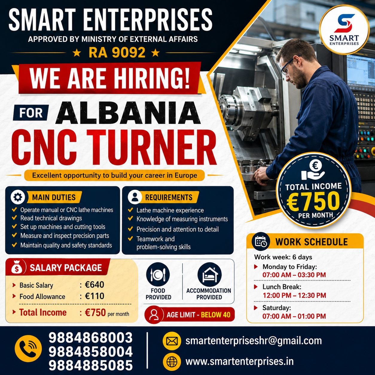 CNC Turner Jobs in Albania – Apply Now for Europe Career Opportunities (2026)