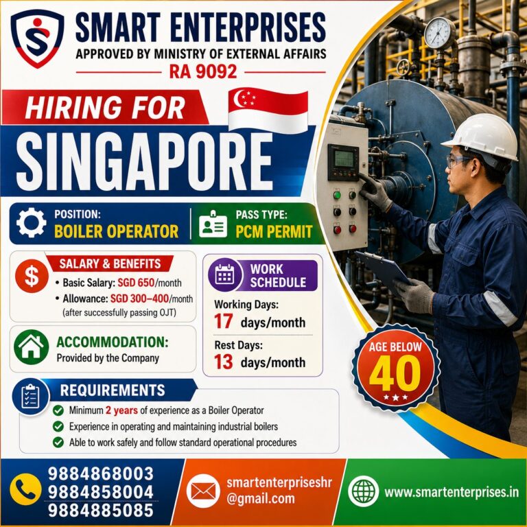 Boiler Operator Jobs in Singapore | PCM Permit | Company Accommodation