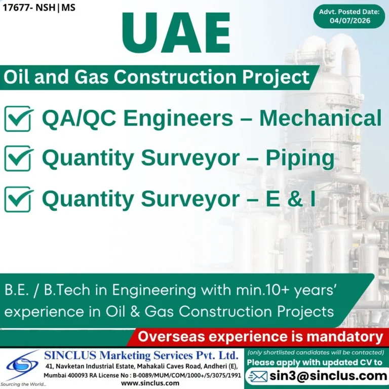 UAE Oil & Gas Construction Project Jobs 2026 – QA/QC Engineers & Quantity Surveyors | Apply Now