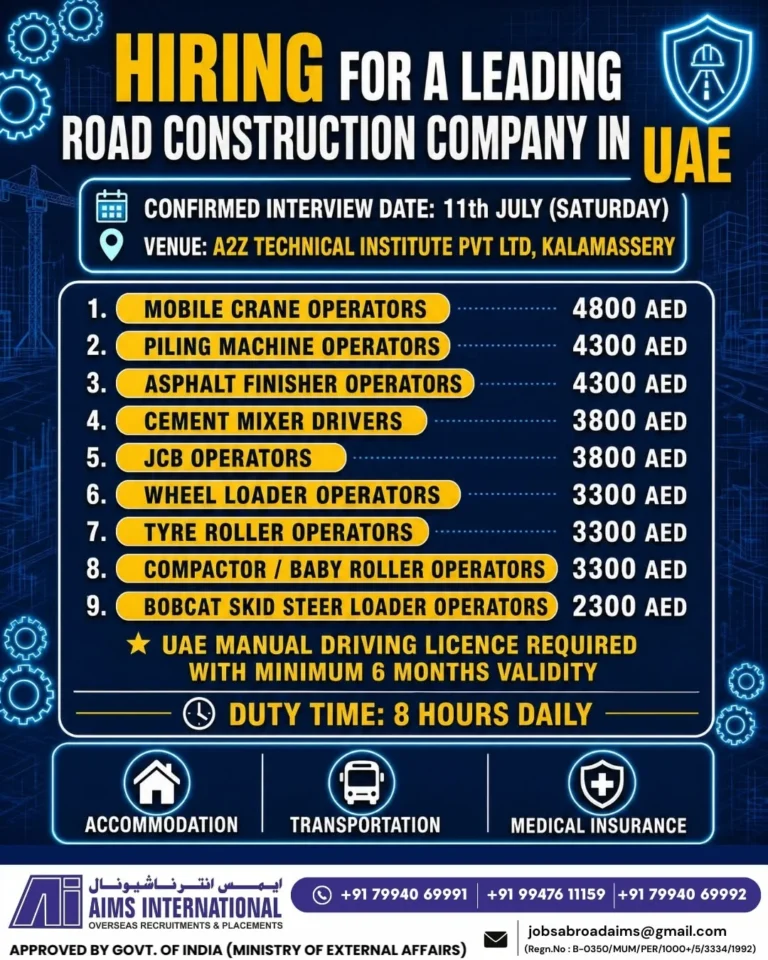 UAE Road Construction Company Jobs 2026 – Direct Interview in Kalamassery | Apply Now