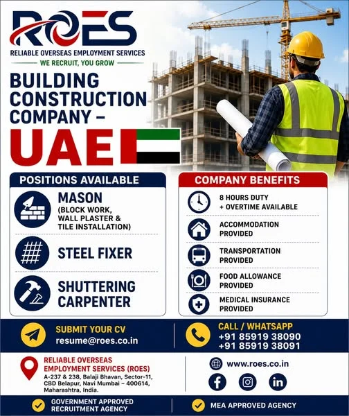 Building Construction Company Jobs in UAE – Apply Through ROES Recruitment