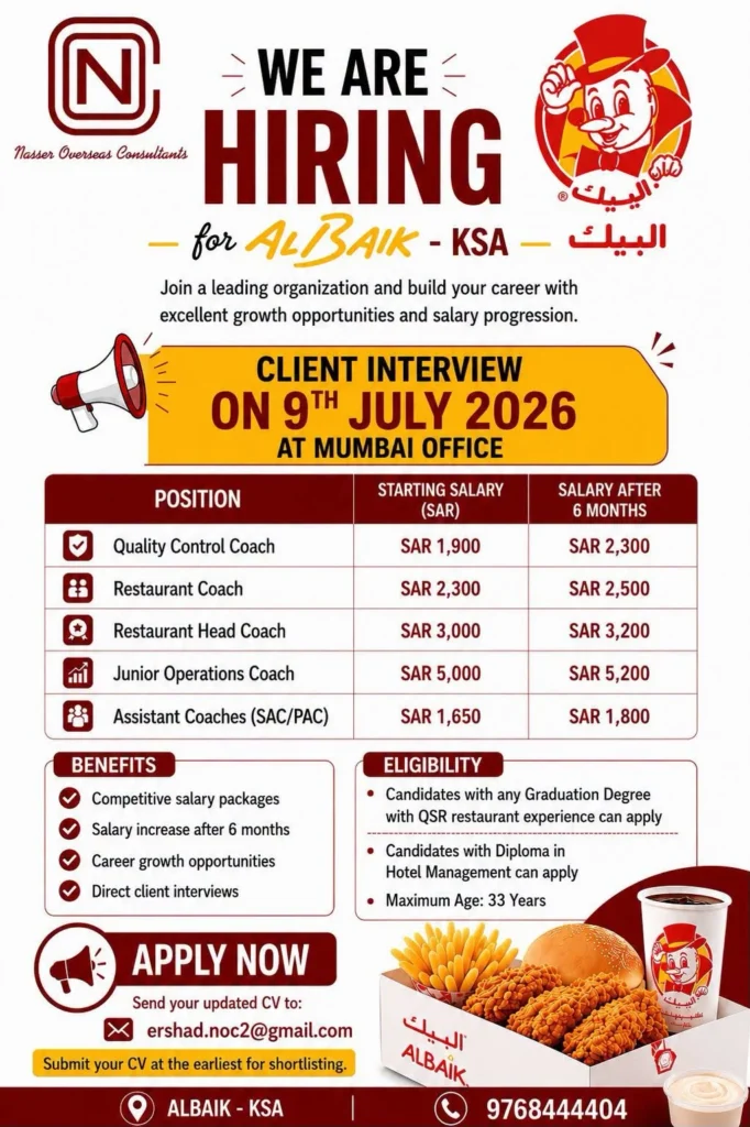 ALBAIK KSA Recruitment 2026 – Direct Client Interview in Mumbai | Apply Now 1 ALBAIK KSA Recruitment 2026 – Direct Client Interview in Mumbai | Apply Now