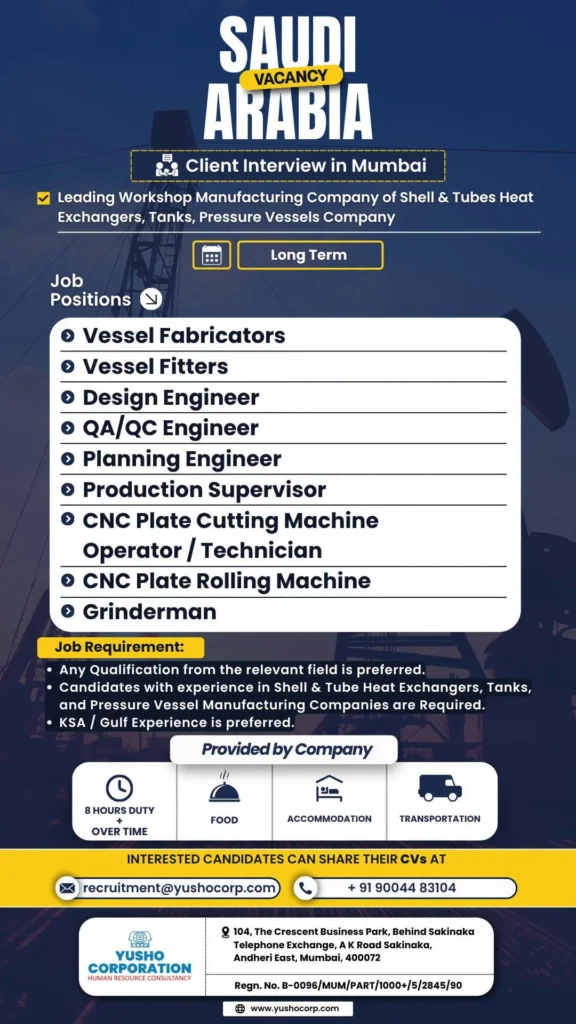 Saudi Arabia Job Vacancies 2026 – Client Interview in Mumbai | Apply Now 1 Saudi Arabia Job Vacancies 2026 – Client Interview in Mumbai | Apply Now
