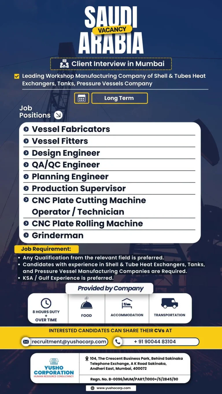 Saudi Arabia Job Vacancies 2026 – Client Interview in Mumbai | Apply Now