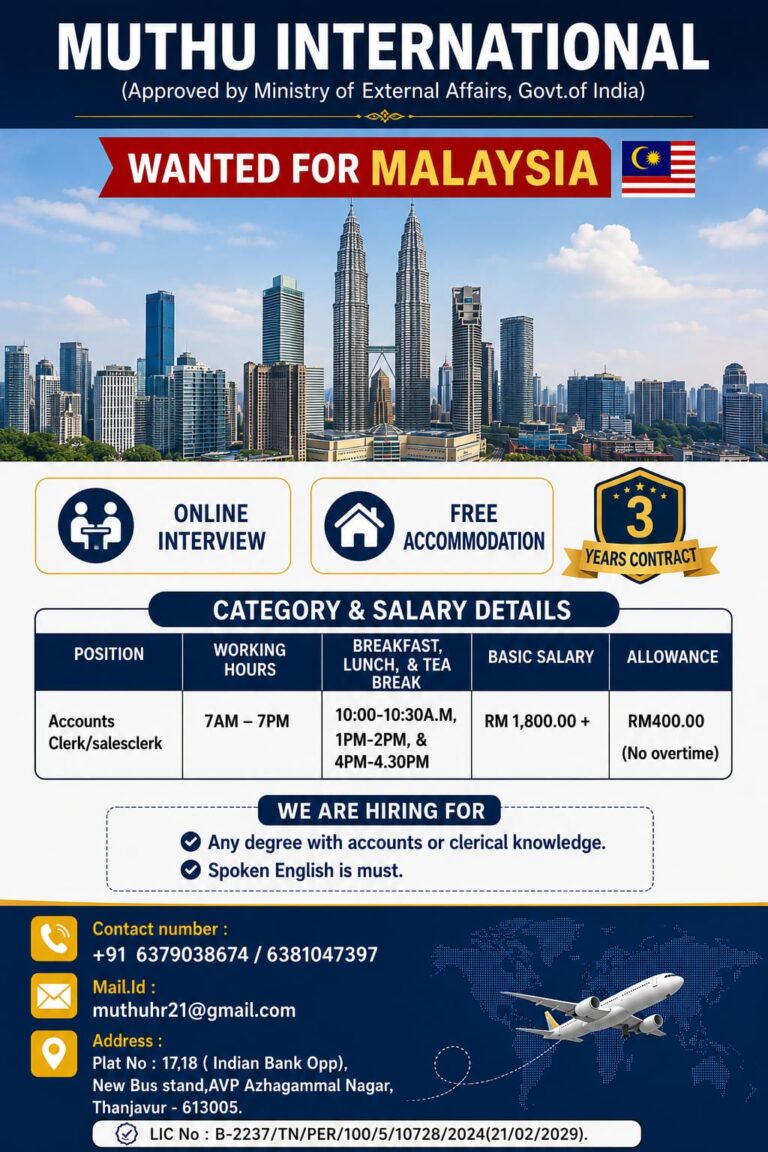 Accounts Clerk / Sales Clerk Jobs in Malaysia – Online Interview | Free Accommodation