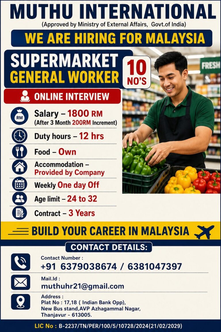Supermarket General Worker Jobs in Malaysia 2026 – Online Interview | Salary 1800 RM