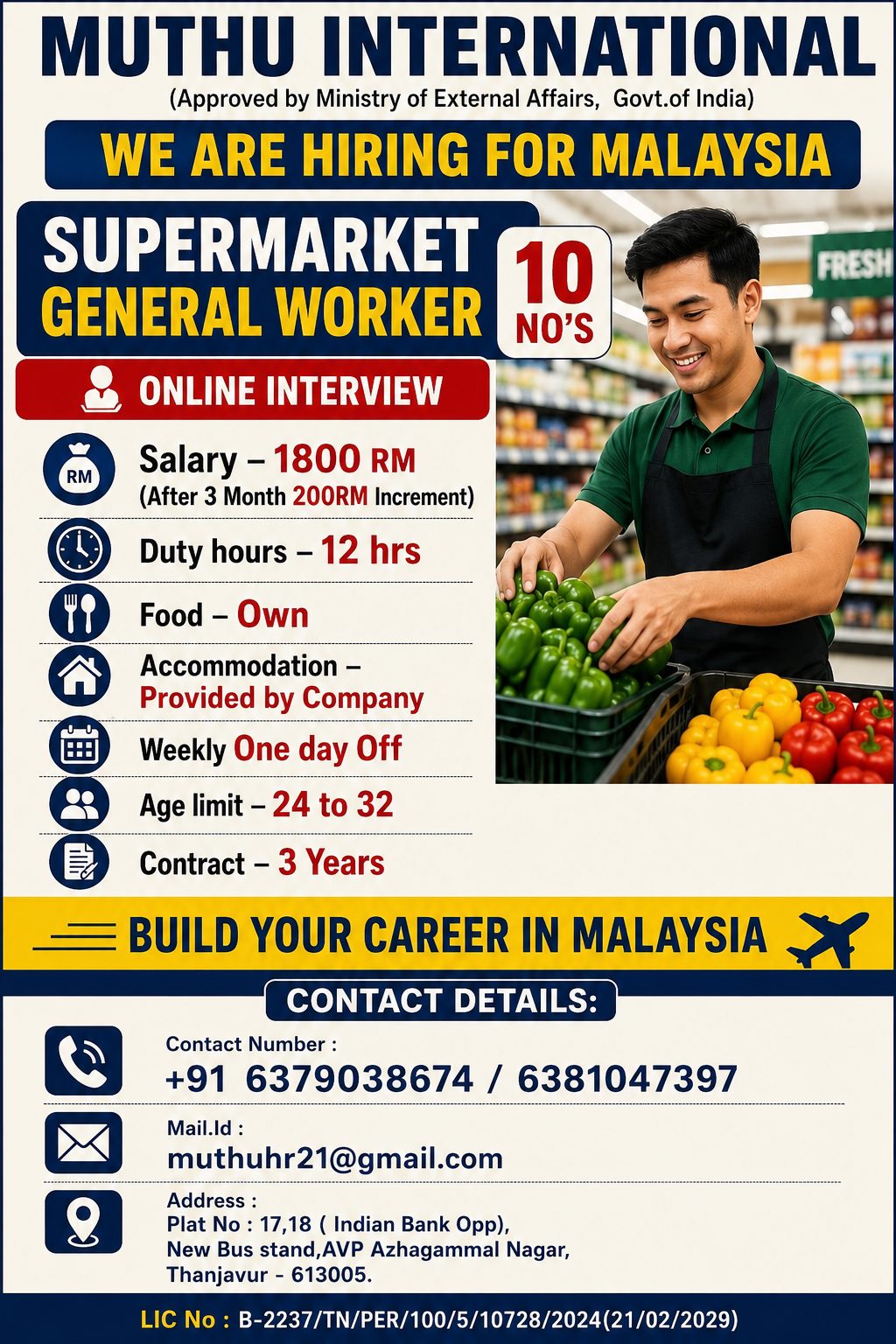 Supermarket General Worker Jobs in Malaysia 2026 – Online Interview | Salary 1800 RM