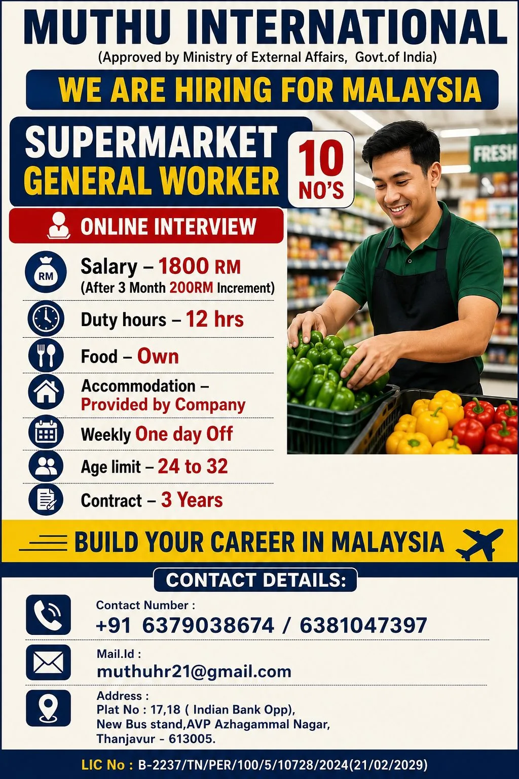 Supermarket General Worker Jobs in Malaysia 2026 – Online Interview | Salary 1800 RM
