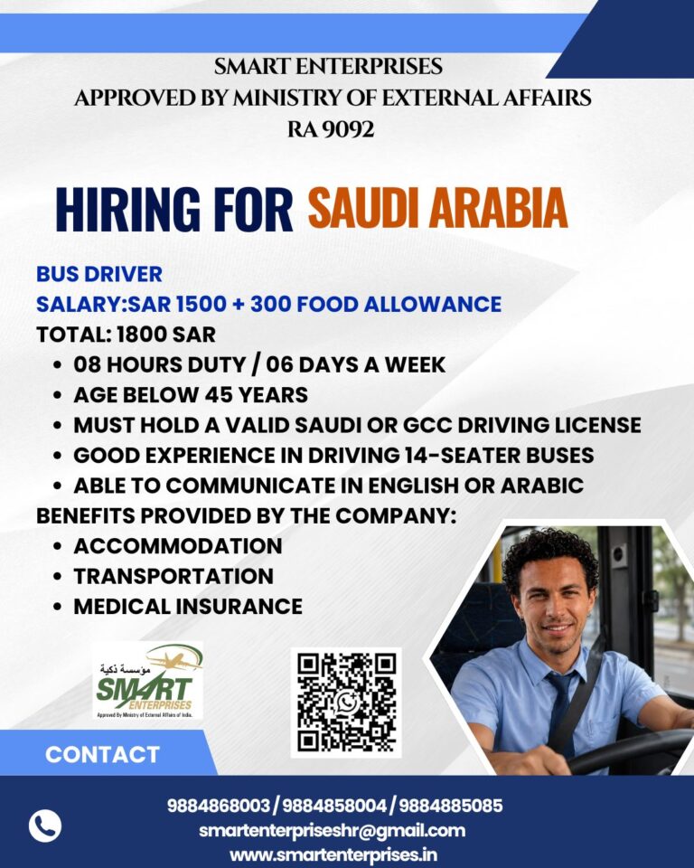 Bus Driver Jobs in Saudi Arabia 2026 – Smart Enterprises Recruitment | Apply Now