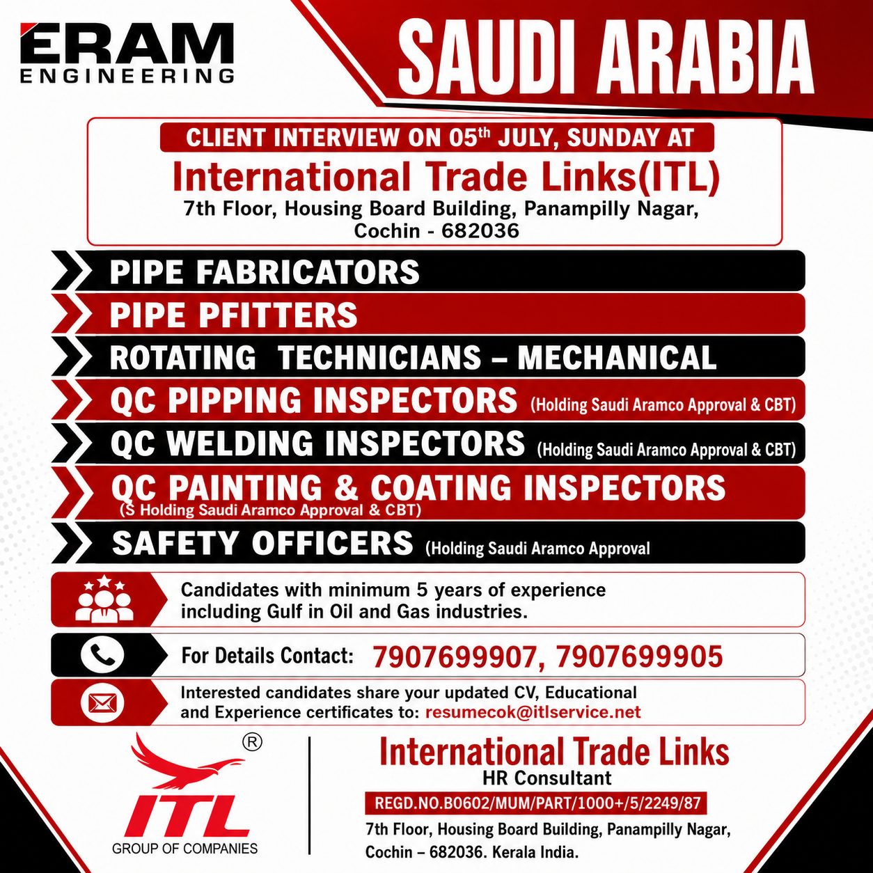 ERAM Engineering Saudi Arabia Hiring 2026 – Client Interview in Cochin for Oil & Gas Professionals