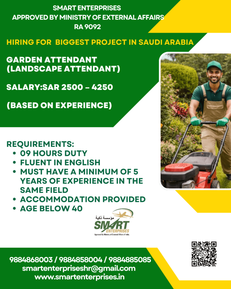 Garden Attendant (Landscape Attendant) Jobs in Saudi Arabia 2026 | Salary Up to SAR 4,250