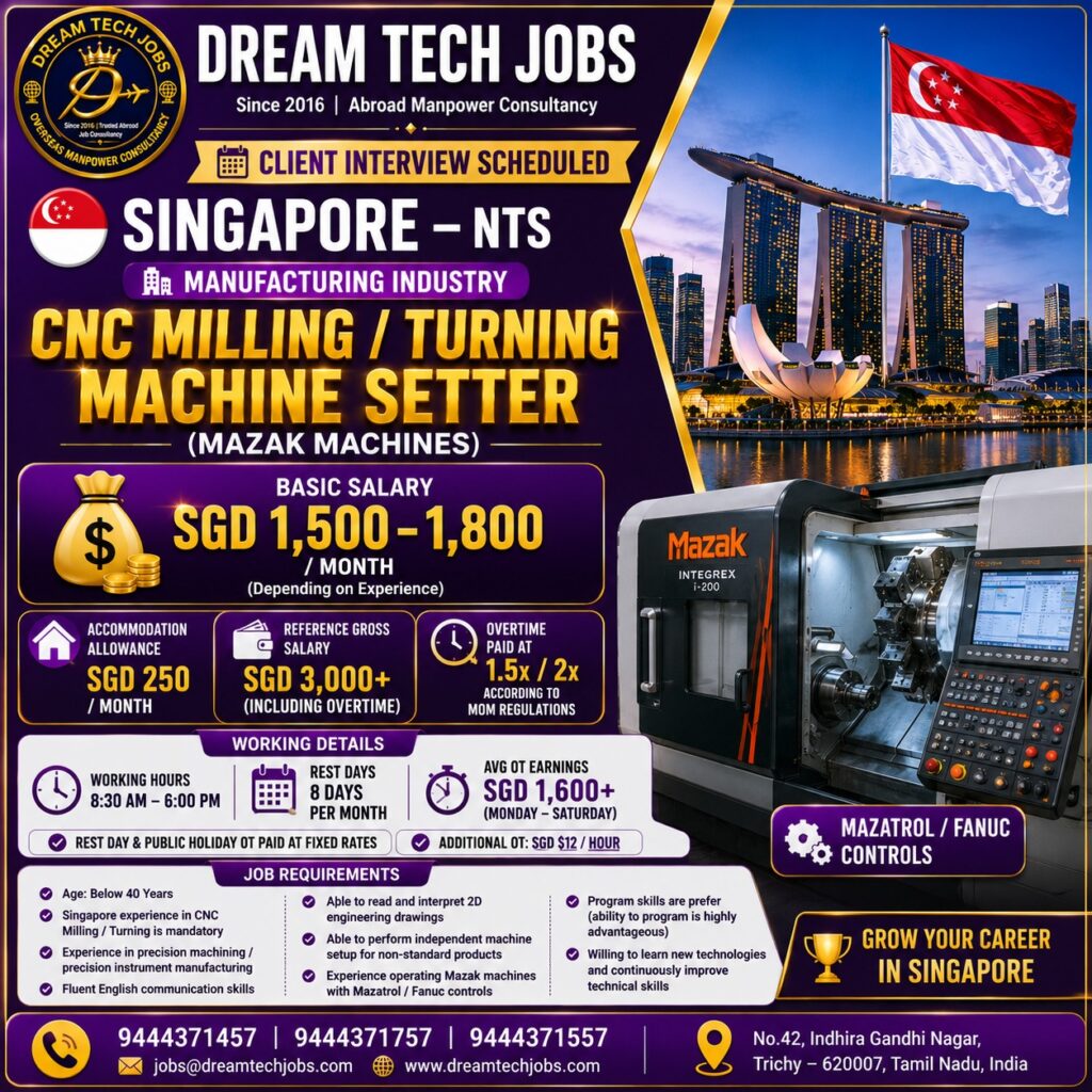 CNC Milling / Turning Machine Setter Jobs in Singapore 2026 | Client Interview Scheduled