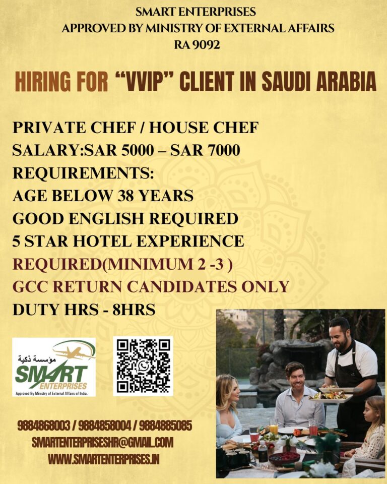 Private Chef / House Chef Jobs in Saudi Arabia 2026 – Salary Up to SAR 7,000