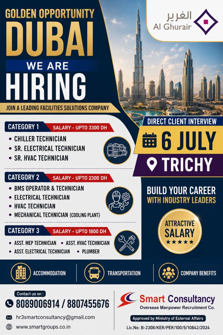 Al Ghurair Dubai Facility Management Jobs 2026 – Direct Client Interview in Trichy on 6 July