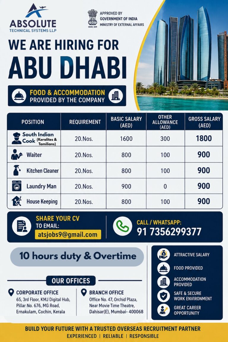 Abu Dhabi Jobs 2026 | Food & Accommodation Provided | Apply Now
