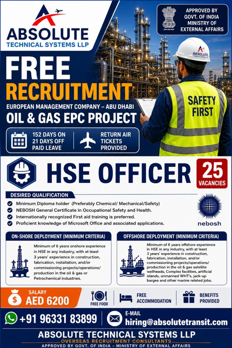 HSE Officer Jobs in Abu Dhabi 2026 – Free Recruitment | Salary AED 6200