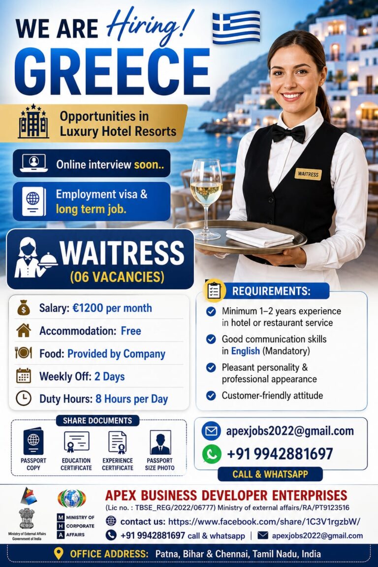 Waitress Jobs in Greece 2026 – Luxury Hotel Resort Vacancies | Apply Now
