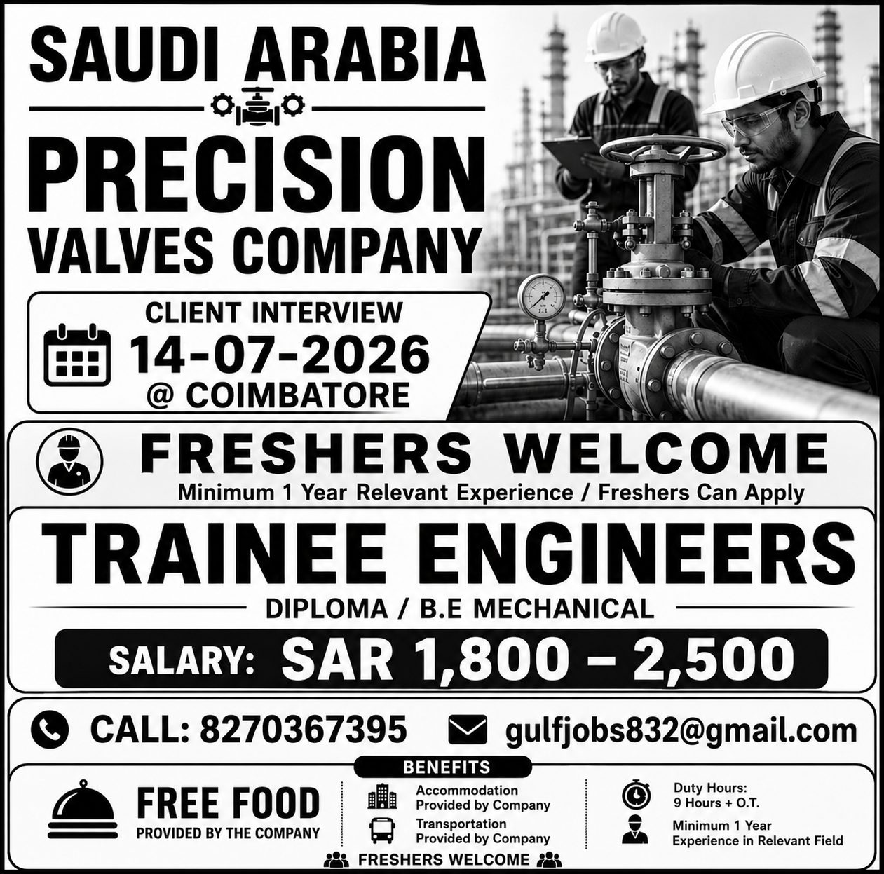 Saudi Arabia Precision Valves Company Recruitment 2026