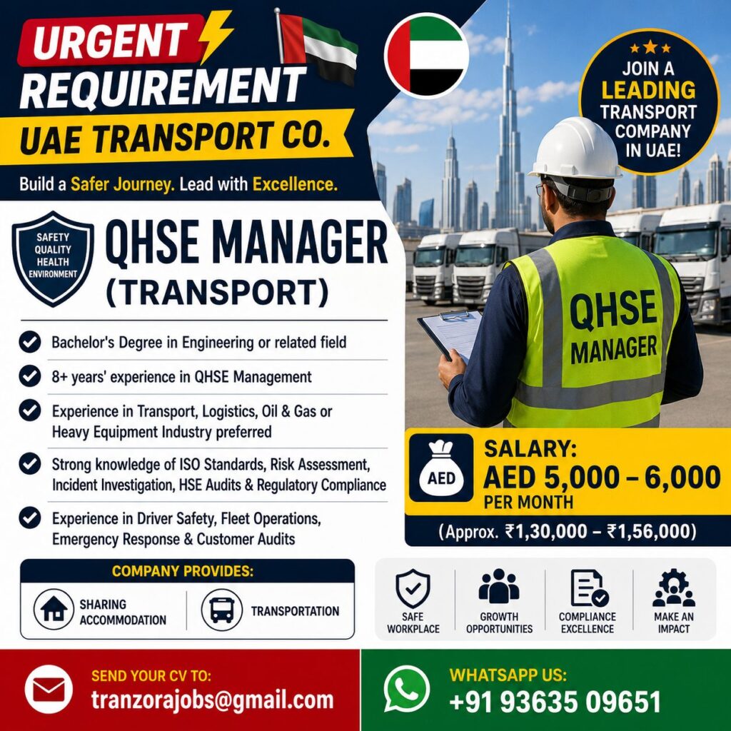 QHSE Manager (Transport) Jobs in UAE – Apply Now