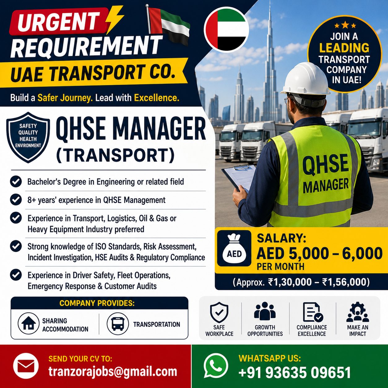 QHSE Manager (Transport) Jobs in UAE – Apply Now