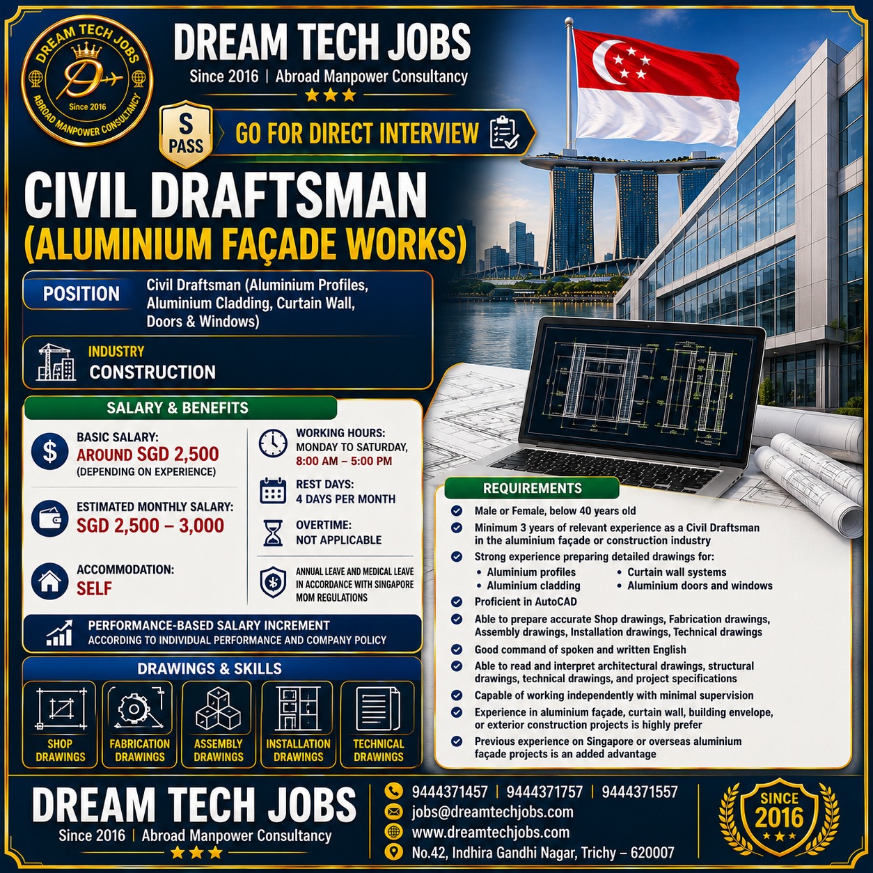 Civil Draftsman (Aluminium Façade Works) Jobs in Singapore